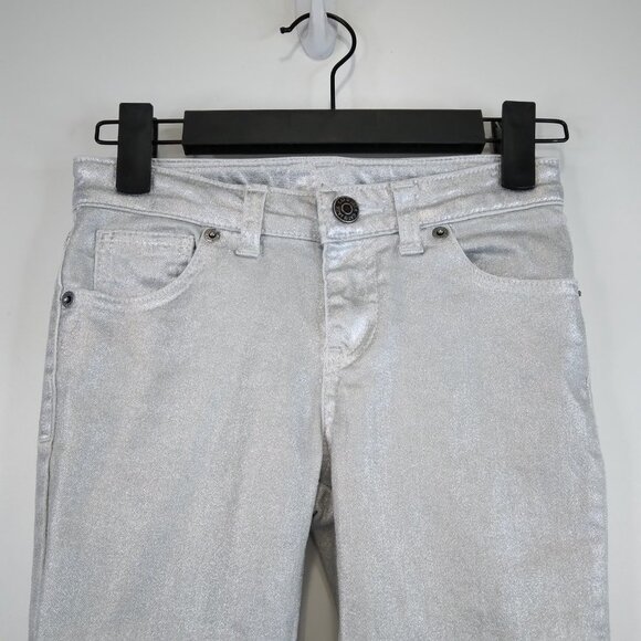 Cat & Jack Metallic Denim Skinny Silver Pants Size 8 - Picture 2 of 10